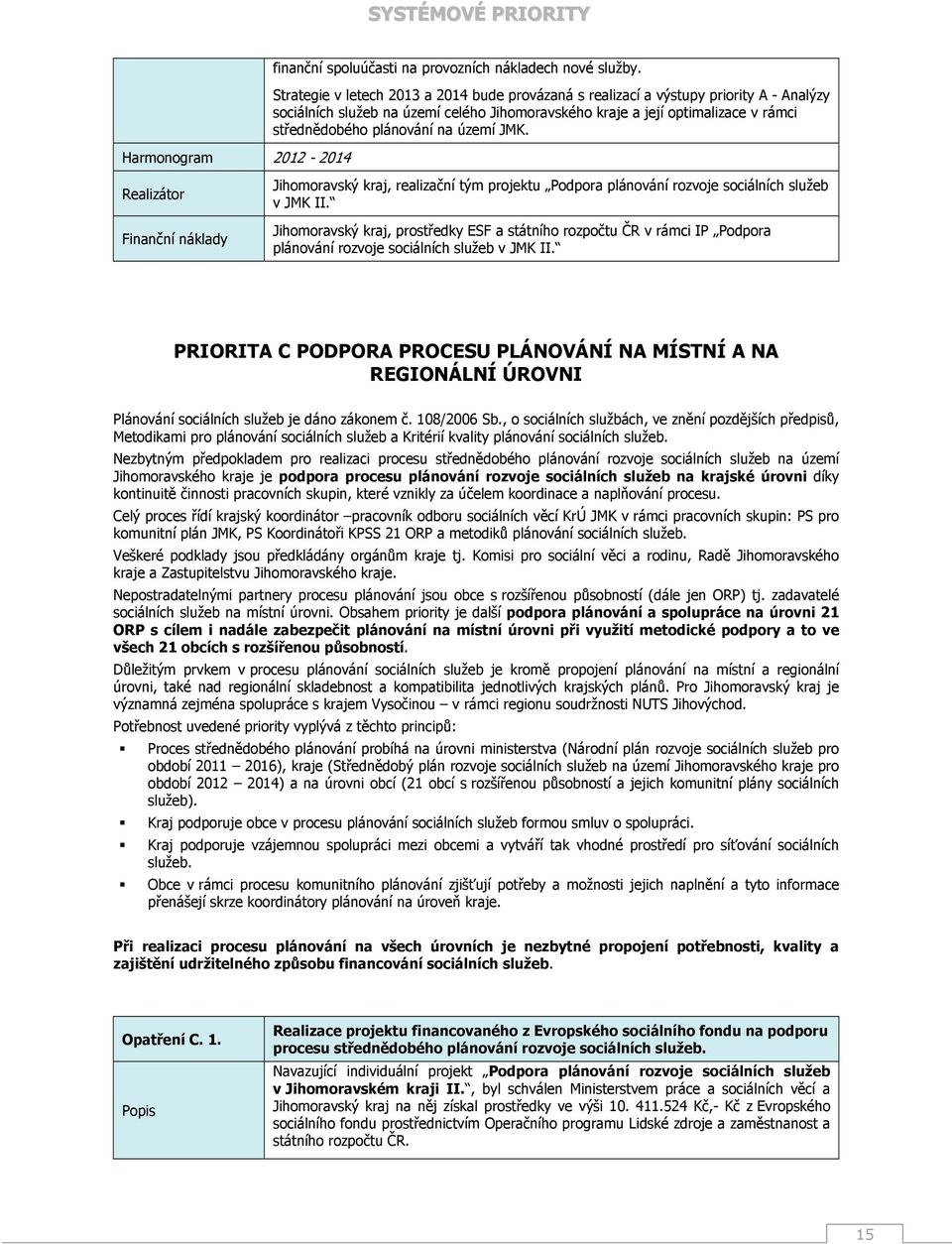 území JMK. Realizátor náklady Jihomoravský kraj, realizační tým projektu Podpora plánování rozvoje sociálních služeb v JMK II.