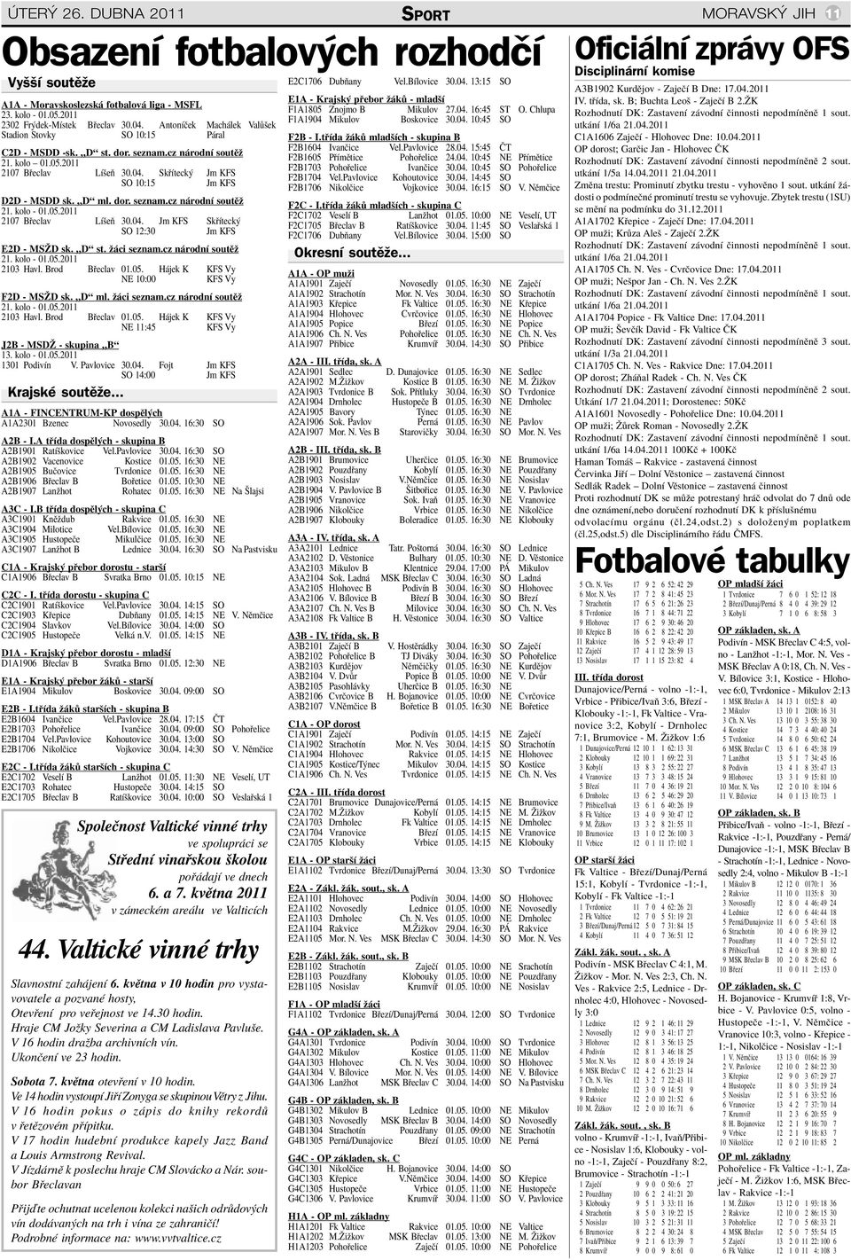 ÑDì ml. dor. seznam.cz n rodnì soutïû 21. kolo - 01.05.2011 2107 B eclav LÌöeÚ 30.04. Jm KFS Sk Ìteck SO 12:30 Jm KFS E2D - MSéD sk. ÑDì st. û ci seznam.cz n rodnì soutïû 21. kolo - 01.05.2011 2103 Havl.
