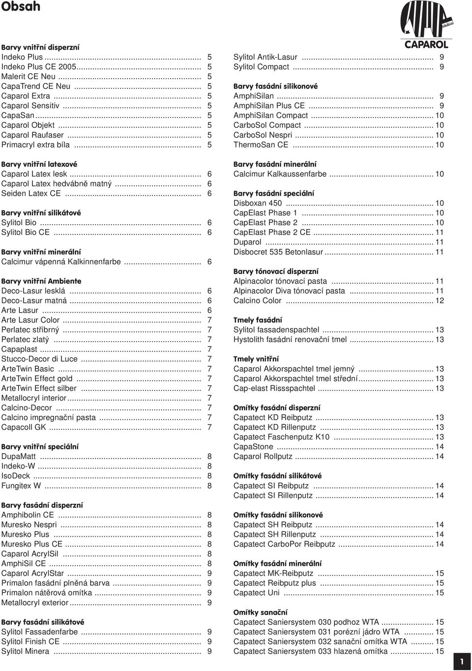 .. 6 Sylitol Bio CE... 6 Barvy vnitřní minerální Calcimur vápenná Kalkinnenfarbe... 6 Barvy vnitřní Ambiente Deco-Lasur lesklá... 6 Deco-Lasur matná... 6 Arte Lasur... 6 Arte Lasur Color.