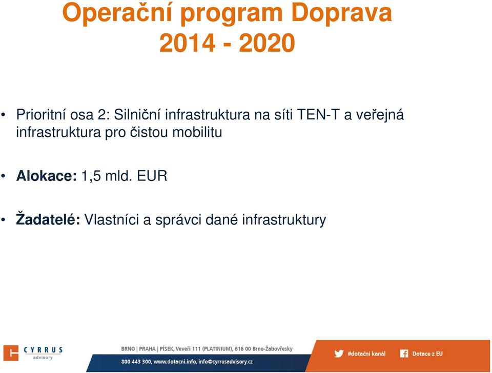 infrastruktura pro čistou mobilitu Alokace: 1,5 mld.