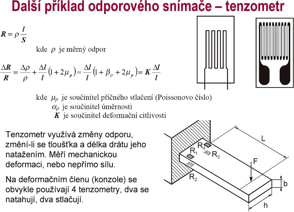 Měří mechanickou deformaci, nebo nepřímo sílu.