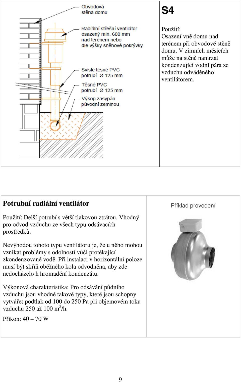 Nevýhodou tohoto typu ventilátoru je, že u něho mohou vznikat problémy s odolností vůči protékající zkondenzované vodě.