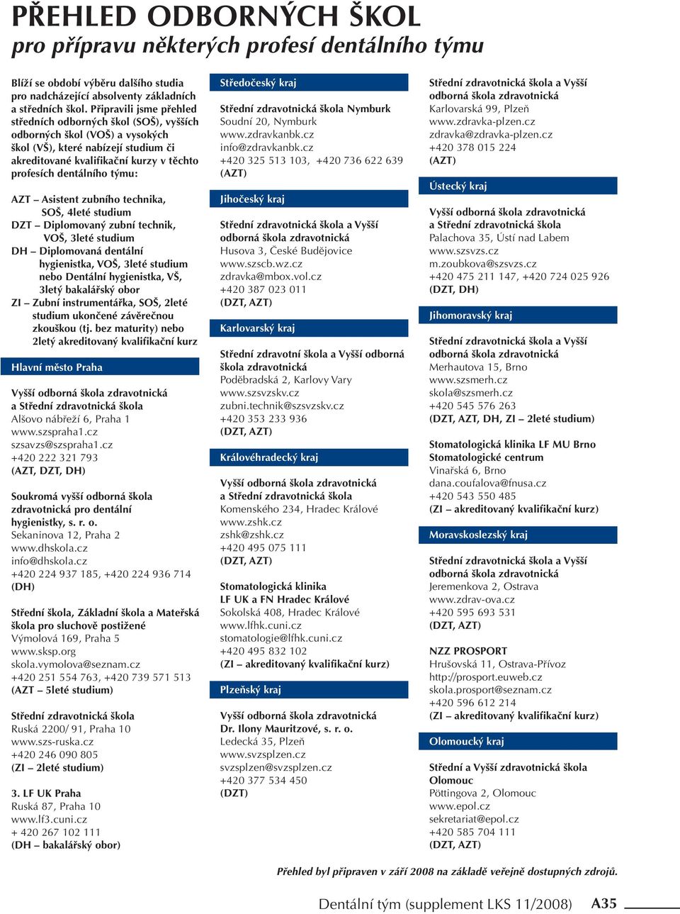 týmu: AZT Asistent zubního technika, SOŠ, 4leté studium DZT Diplomovaný zubní technik, VOŠ, 3leté studium DH Diplomovaná dentální hygienistka, VOŠ, 3leté studium nebo Dentální hygienistka, VŠ, 3letý