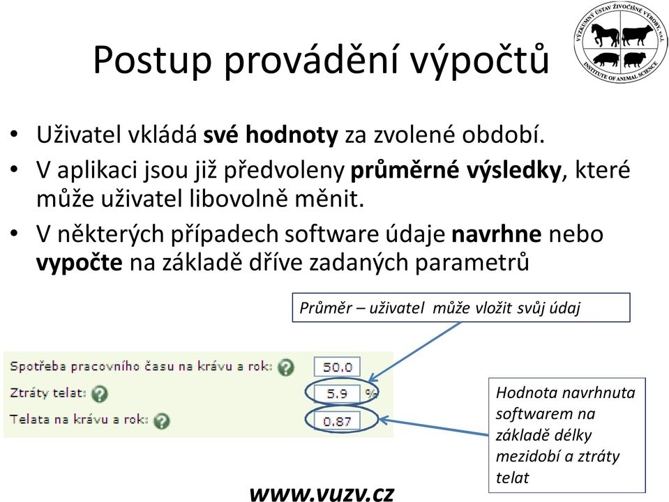 V některých případech software údaje navrhnenebo vypočte na základě dříve zadaných