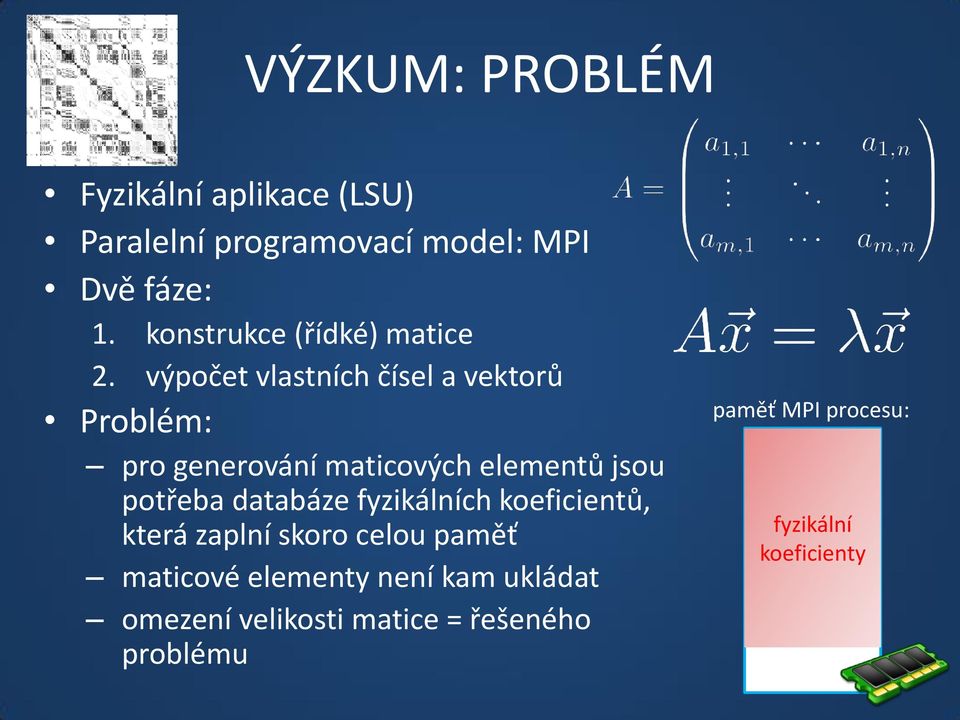 výpočet vlastních čísel a vektorů Problém: pro generování maticových elementů jsou potřeba