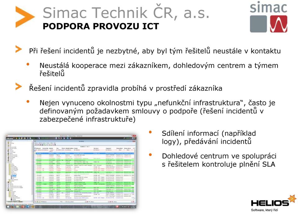 okolnostmi typu nefunkční infrastruktura, často je definovaným požadavkem smlouvy o podpoře (řešení incidentů v zabezpečené