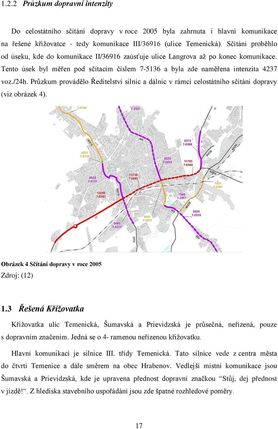 Průzkum provádělo Ředitelství silnic a dálnic v rámci celostátního sčítání dopravy (viz obrázek 4). Obrázek 4 Sčítání dopravy v roce 2005 Zdroj: (12) 1.