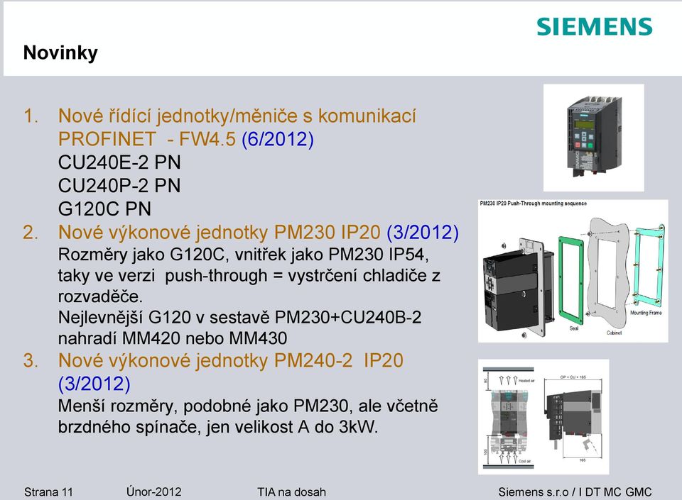 vystrčení chladiče z rozvaděče. Nejlevnější G120 v sestavě PM230+CU240B-2 nahradí MM420 nebo MM430 3.