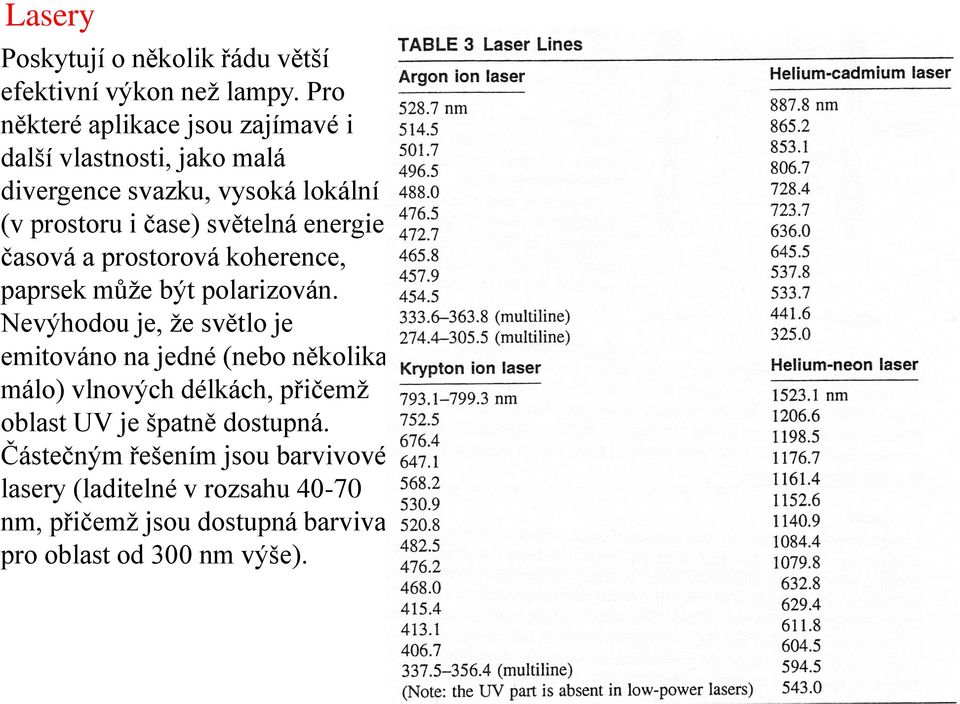 energie, časová a prostorová koherence, paprsek může být polarizován.