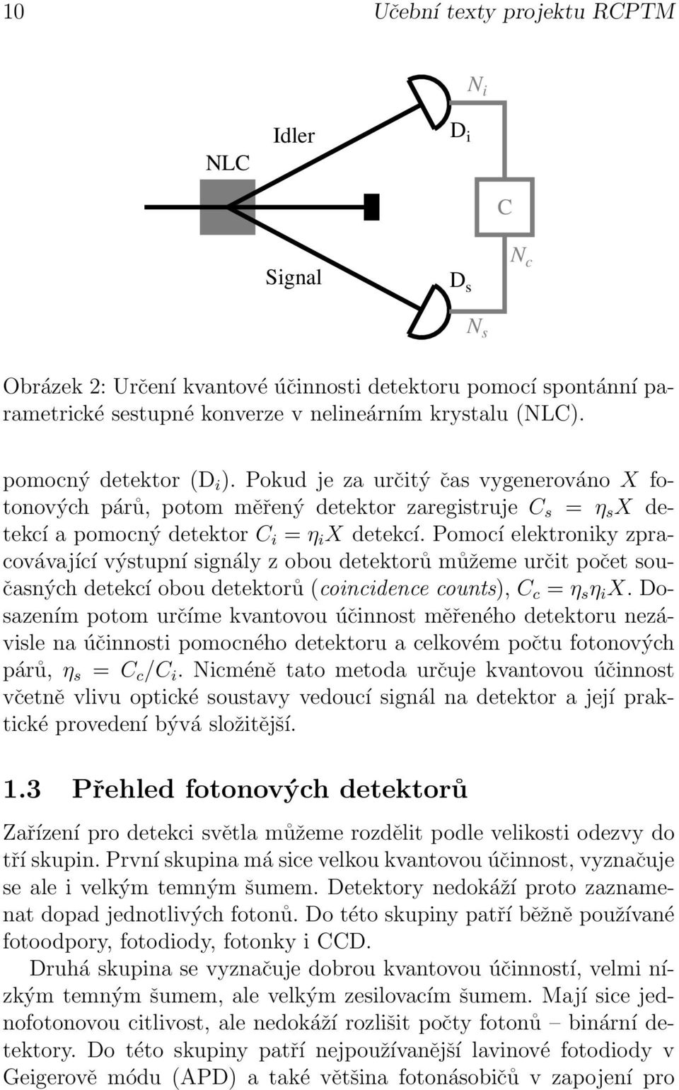 zpracovávající výstupní signály z obou detektorů můžeme určit počet současných detekcí obou detektorů (coincidence counts), C c = η s η i X Dosazením potom určíme kvantovou účinnost měřeného