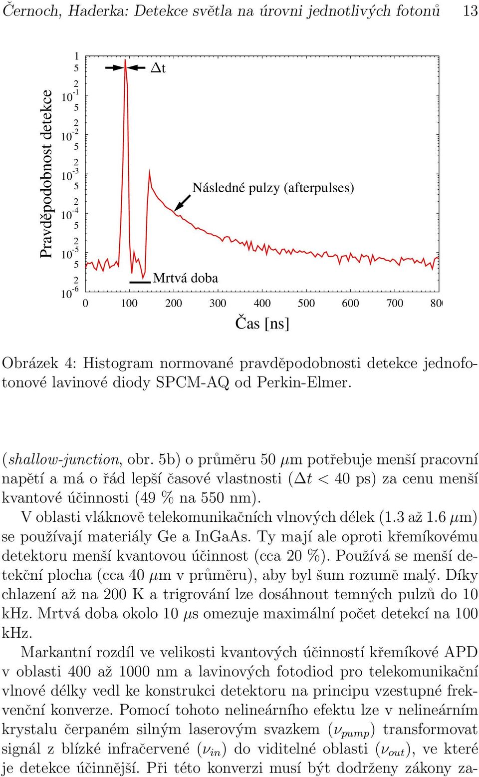 pracovní napětí a má o řád lepší časové vlastnosti ( t < 40 ps) za cenu menší kvantové účinnosti (49 % na 550 nm) V oblasti vláknově telekomunikačních vlnových délek (13 až 16 µm) se používají