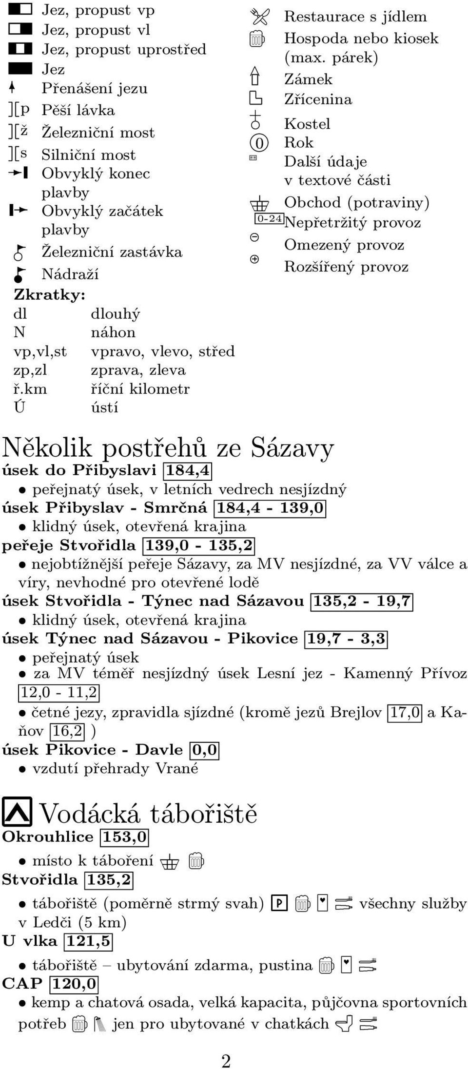 párek) Zámek + Zřícenina Kostel 0 Rok Další údaje v textové části \ / Obchod (potraviny) 0-24 Nepřetržitý provoz Omezený provoz Rozšířený provoz Několik postřehů ze Sázavy úsek do Přibyslavi 184,4