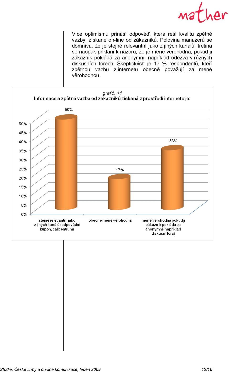 méně věrohodná, pokud ji zákazník pokládá za anonymní, například odezva v různých diskusních fórech.