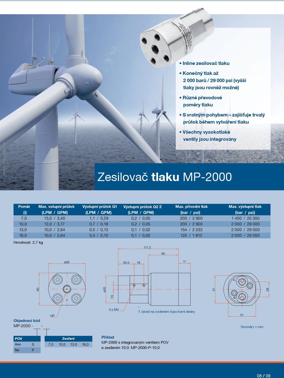 Schmidt (43226126) Všechny vysokotlaké ventily jsou integrovány Zesilovač tlaku MP-2000 7,0 13,0 / 3,40 1,1 / 0,29 0,2 / 0,05 200 / 2 900 1 400 / 20 300 10,0 12,0 / 3,17 0,7 / 0,18 0,2 / 0,05