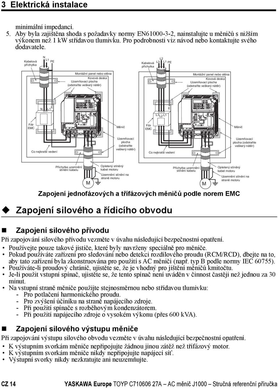 Kabelová příchytka N L1 PE L2 Kabelová L3 L1 PE příchytka Montážní panel nebo stěna Kovová deska Uzemňovací plocha (odstraňte veškerý nátěr) Montážní panel nebo stěna Kovová deska Uzemňovací plocha