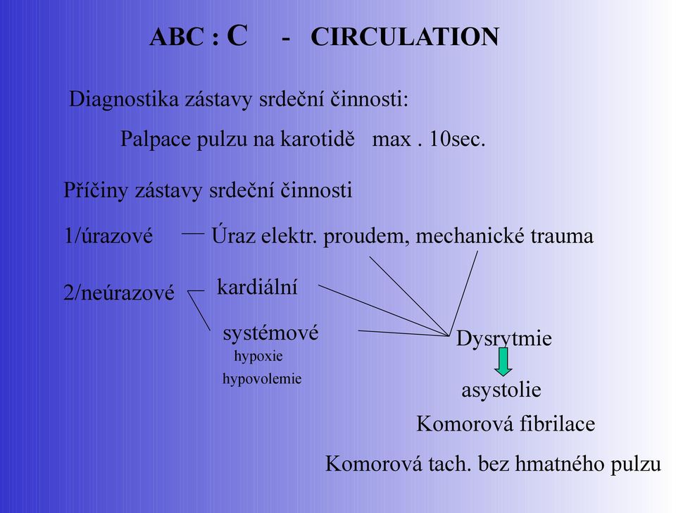 proudem, mechanické trauma 2/neúrazové kardiální systémové hypoxie