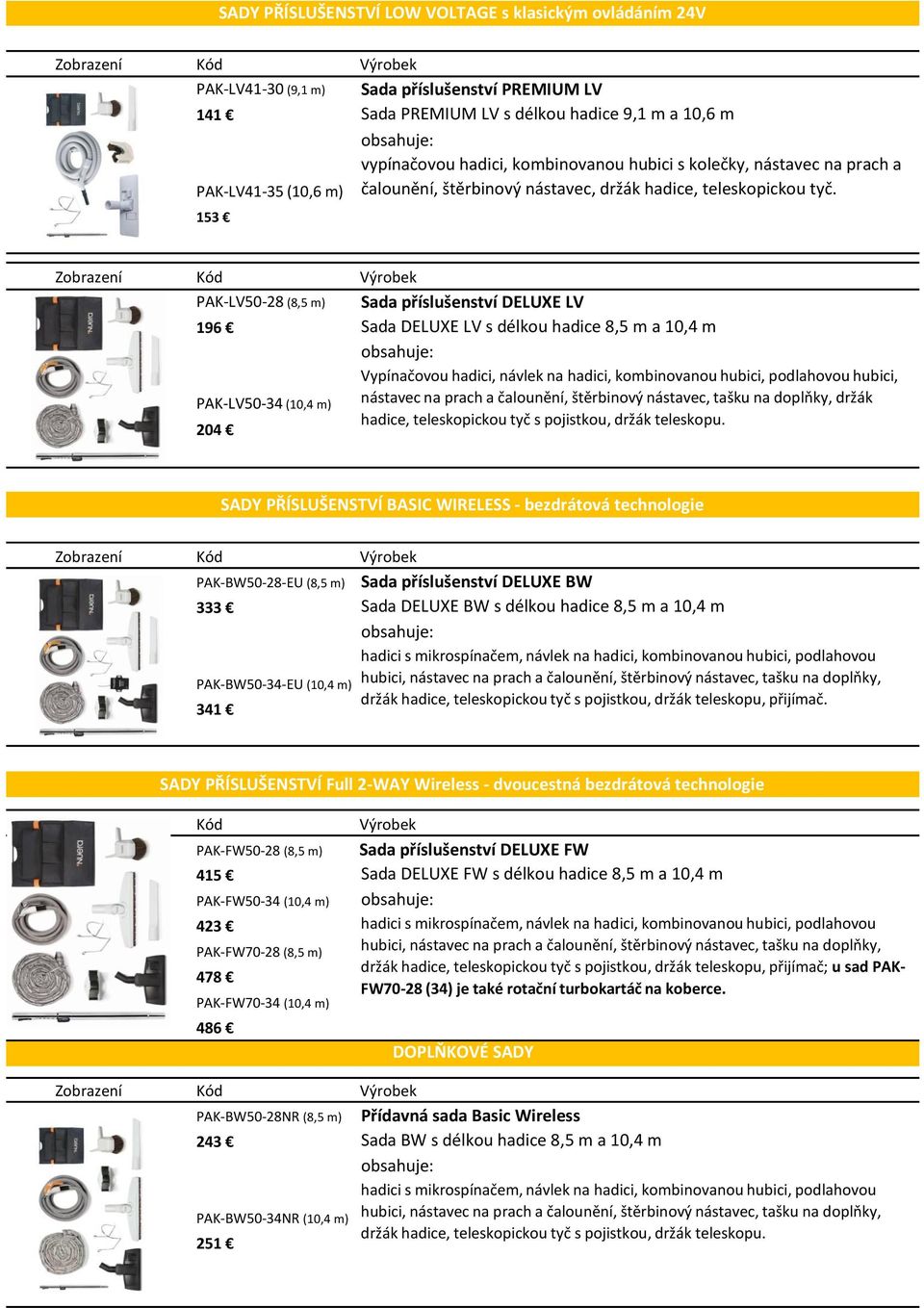 153 PAK-LV50-28 (8,5 m) 196 PAK-LV50-34 (10,4 m) 204 Sada příslušenství DELUXE LV Sada DELUXE LV s délkou hadice 8,5 m a 10,4 m obsahuje: Vypínačovou hadici, návlek na hadici, kombinovanou hubici,