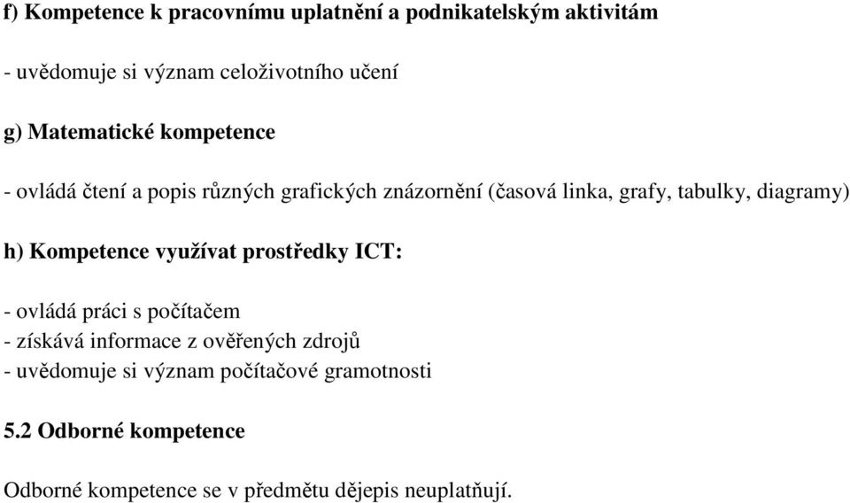 diagramy) h) Kompetence využívat prostředky ICT: - ovládá práci s počítačem - získává informace z ověřených
