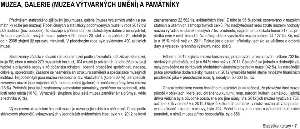 letech 20. stol. a na začátku 21. století je od r. 2008 zřejmě již opravdu minulostí. V předchozím roce bylo evidováno 490 aktivních muzeí.