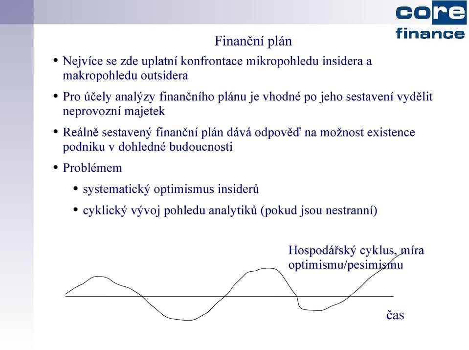 plán dává odpověď na možnost existence podniku v dohledné budoucnosti Problémem systematický optimismus