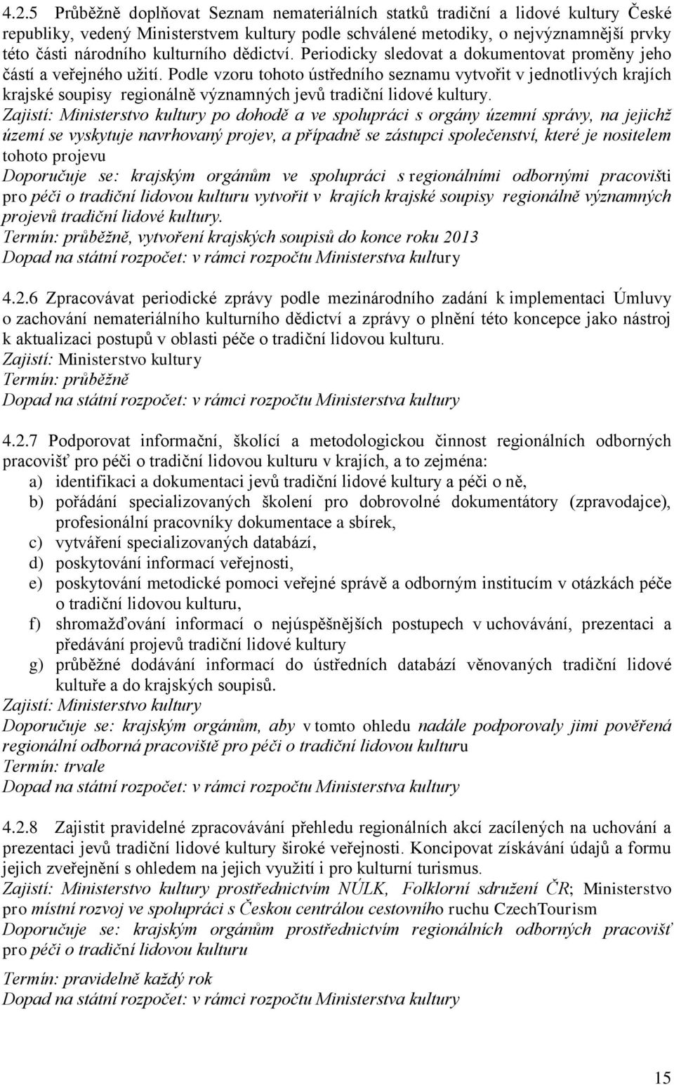 Podle vzoru tohoto ústředního seznamu vytvořit v jednotlivých krajích krajské soupisy regionálně významných jevů tradiční lidové kultury.