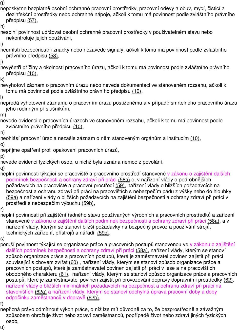 ačkoli k tomu má povinnost podle zvláštního právního předpisu (58), j) nevyšetří příčiny a okolnosti pracovního úrazu, ačkoli k tomu má povinnost podle zvláštního právního předpisu (10), k)