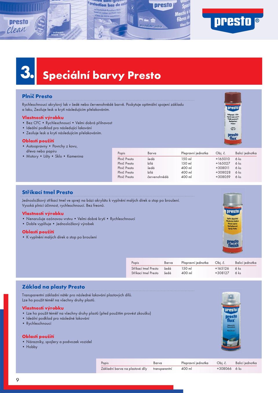 Autoopravny Povrchy z kovu, døeva nebo papíru Motory Lišty Sklo Kamenina Plniè Presto šedá 150 ml +165010 6 ks Plniè Presto bílá 150 ml +165027 6 ks Plniè Presto šedá 400 ml +308011 6 ks Plniè Presto