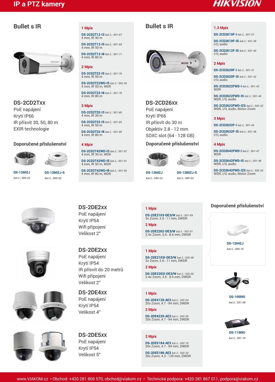 č.: 501-78, IR 80 m DS-2CD2T32-I3 kat.č.: 501-80, IR 30 m DS-2CD2T32-I5 kat.č.: 501-83, IR 50 m DS-2CD2T32-I8 kat.č.: 501-85, IR 80 m DS-2CD26XX IR přísvit do 30 m Objektiv 2.