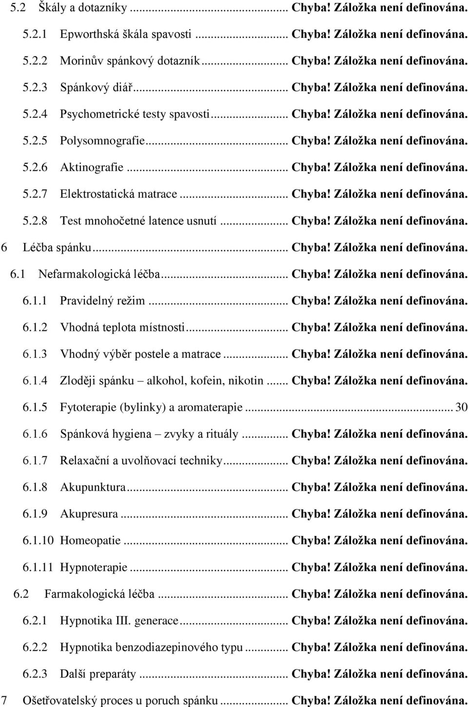 .. Chyba! Záložka není definována. 5.2.8 Test mnohočetné latence usnutí... Chyba! Záložka není definována. 6 Léčba spánku... Chyba! Záložka není definována. 6.1 Nefarmakologická léčba... Chyba! Záložka není definována. 6.1.1 Pravidelný režim.