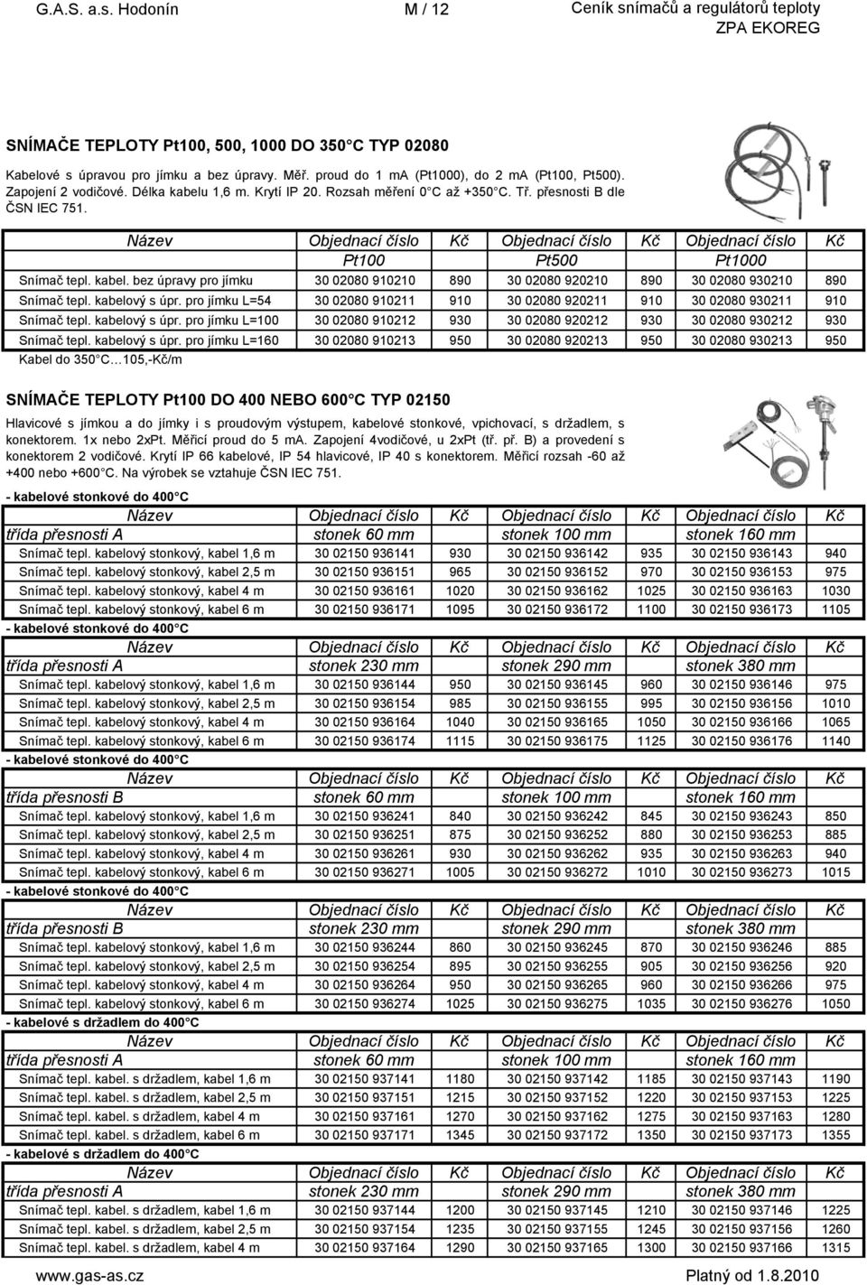 kabelový s úpr. pro jímku L=54 30 02080 910211 910 30 02080 920211 910 30 02080 930211 910 Snímač tepl. kabelový s úpr.