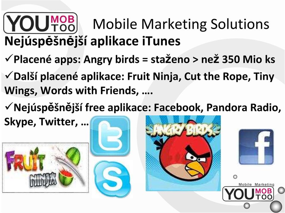 Dalšíplacenéaplikace: Fruit Ninja, Cut the Rope, Tiny Wings,