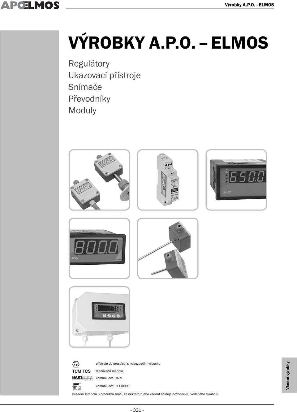 VÝROBKY A.P.O. ELMOS Regulátory Ukazovací pístroje Snímae Pevodníky Moduly