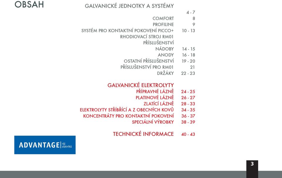 LÁZNĚ PLATINOVÉ LÁZNĚ ZLATÍCÍ LÁZNĚ ELEKTROLYTY STŘÍBŘÍCÍ A Z OBECNÝCH KOVŮ KONCENTRÁTY PRO KONTAKTNÍ POKOVENÍ