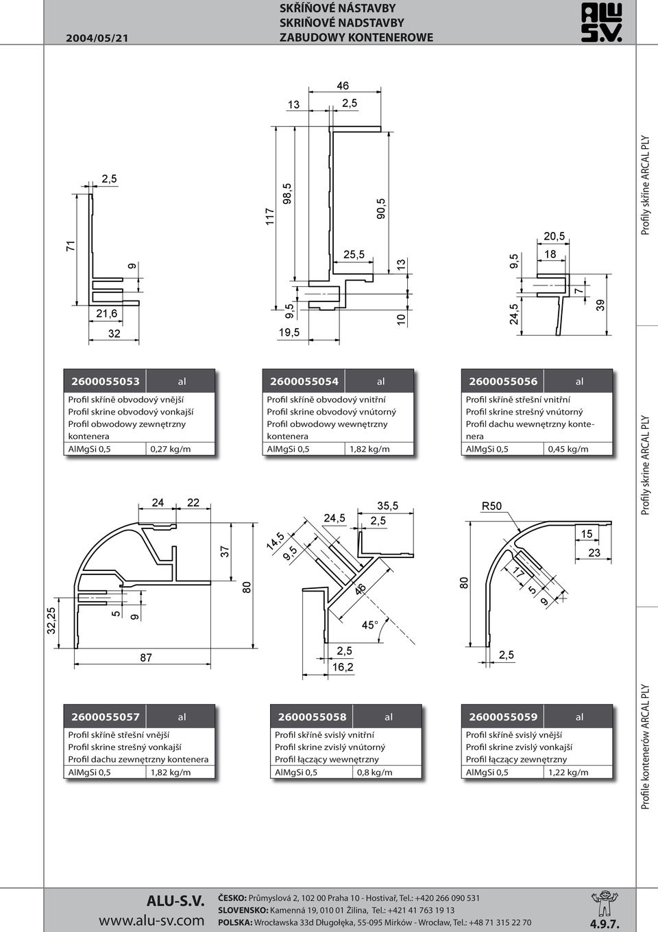 obvodový vnútorný Profil obwodowy wewnętrzny kontenera 9,5 14,5 25,5 90,5 1,82 kg/m 2600055058 al Profil skříně svislý vnitřní Profil skrine zvislý vnútorný Profil łączący wewnętrzny 24,5 2,5 16,2 46