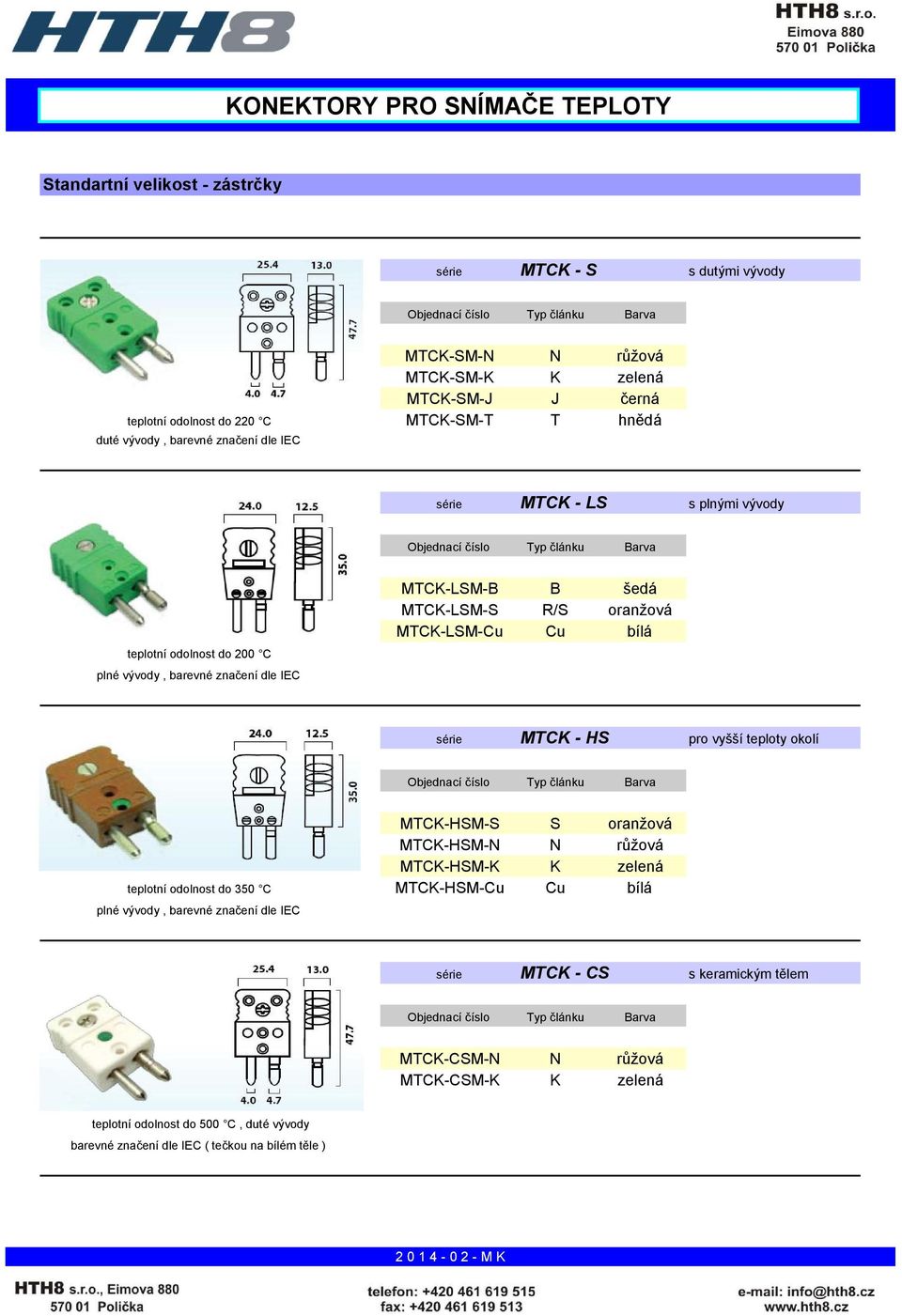 MTCK - HS pro vyšší teploty okolí MTCK-HSM-S S oranžová MTCK-HSM-N N růžová MTCK-HSM-K K zelená teplotní odolnost do 350 C MTCK-HSM-Cu Cu bílá