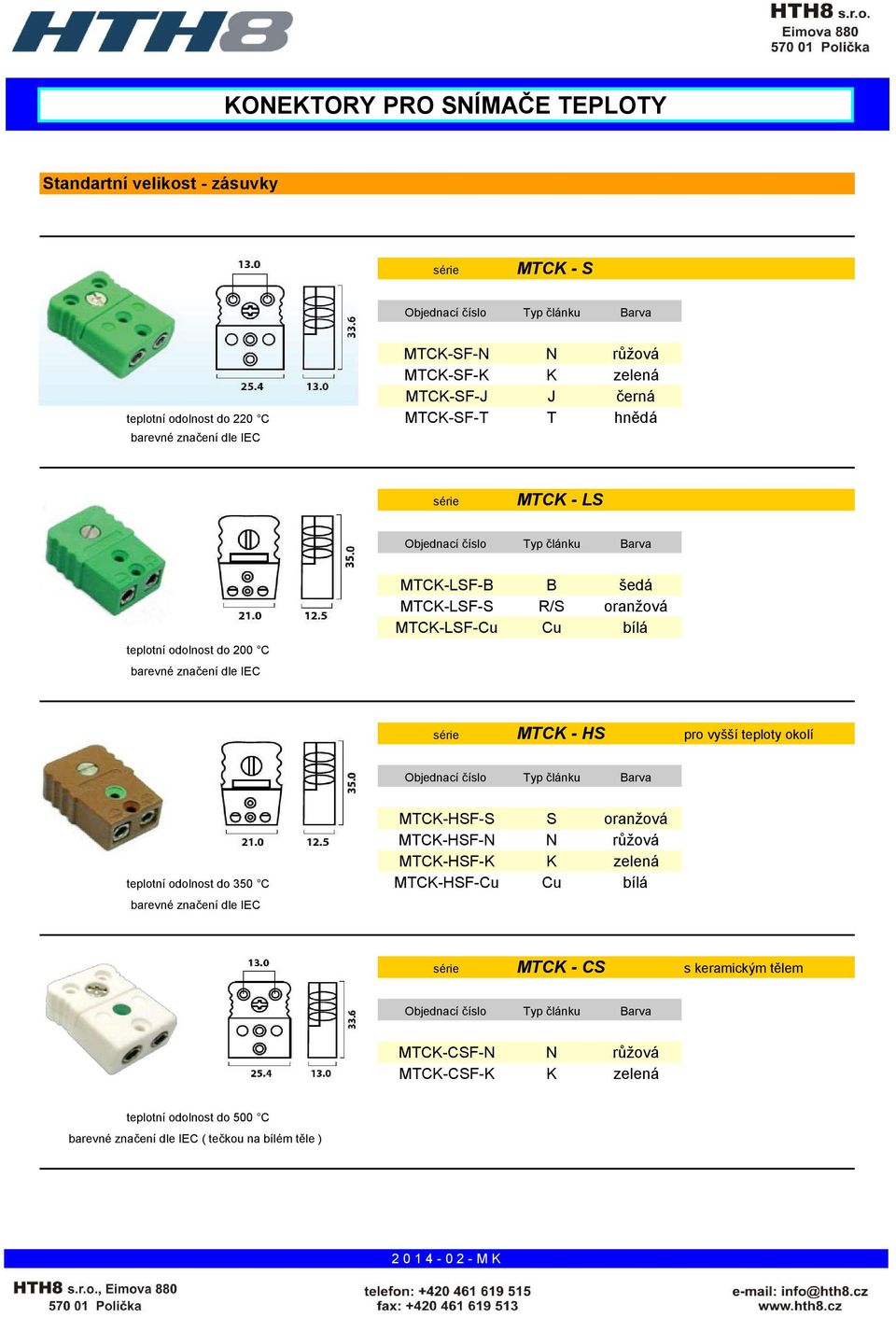 vyšší teploty okolí MTCK-HSF-S S oranžová MTCK-HSF-N N růžová MTCK-HSF-K K zelená teplotní odolnost do 350 C MTCK-HSF-Cu Cu