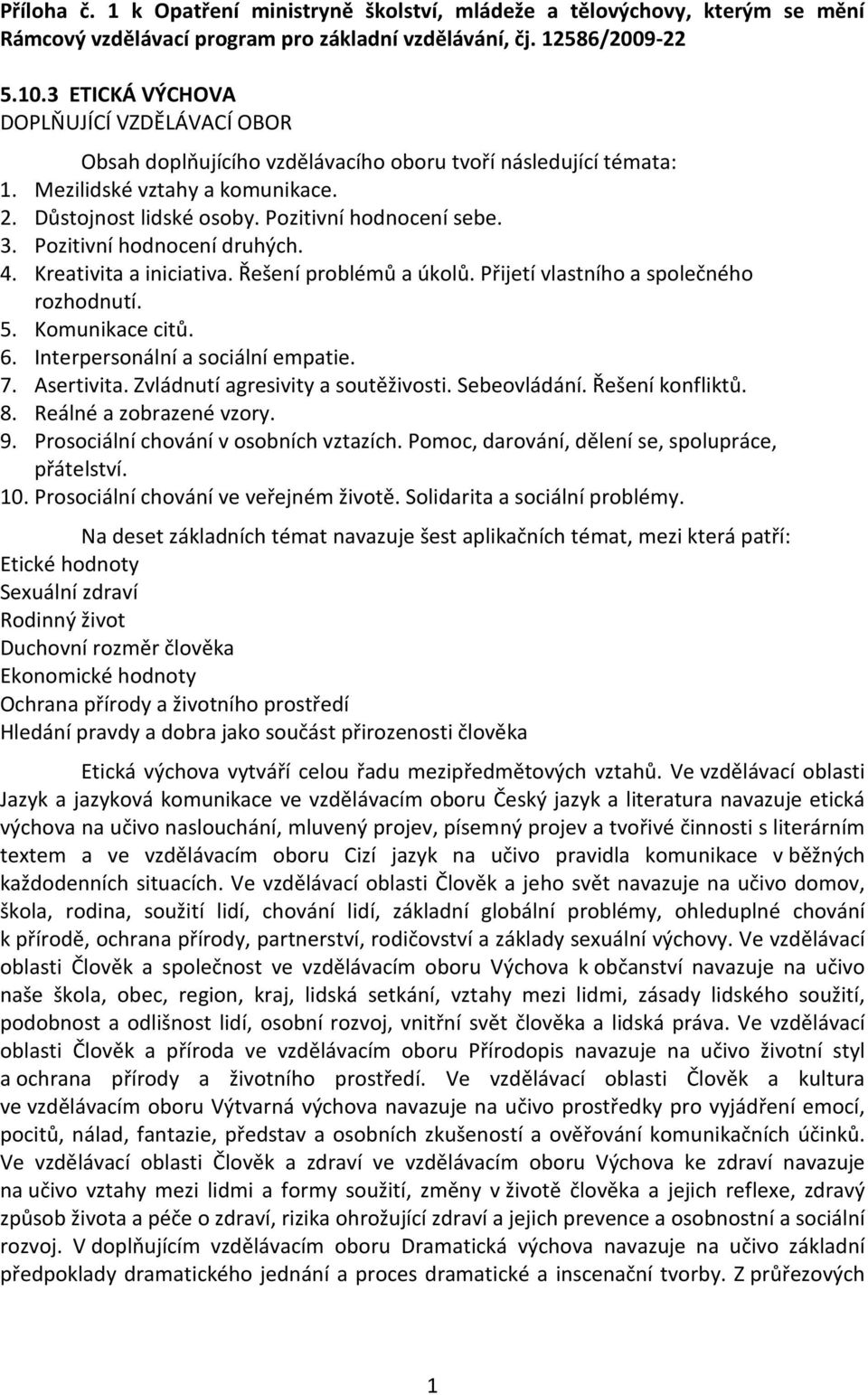 Pozitivní hodnocení druhých. 4. Kreativita a iniciativa. Řešení problémů a úkolů. Přijetí vlastního a společného rozhodnutí. 5. Komunikace citů. 6. Interpersonální a sociální empatie. 7. Asertivita.