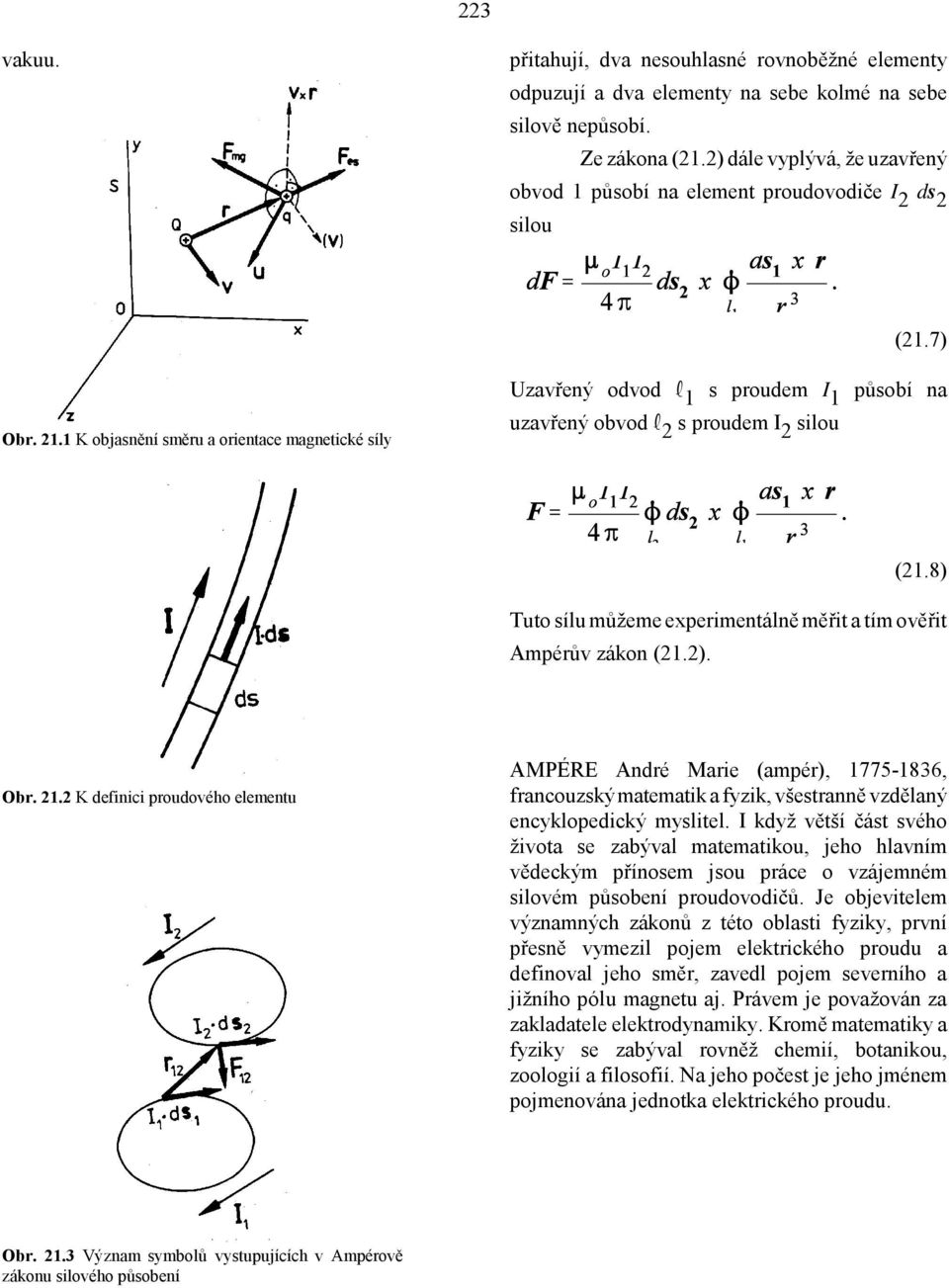 1 K objasnění směru a orientace magnetické síly Uzavřený odvod ê 1 s proudem I 1 působí na uzavřený obvod ê 2 s proudem I 2 silou (21.