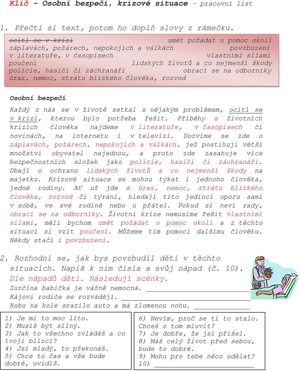 hasiči či záchranáři obrací se na odborníky úraz, nemoc, ztrátu blízkého člověka, rozvod Osobní bezpečí Každý z nás se v životě setkal s nějakým problémem, ocitl se v krizi, kterou bylo potřeba řešit.