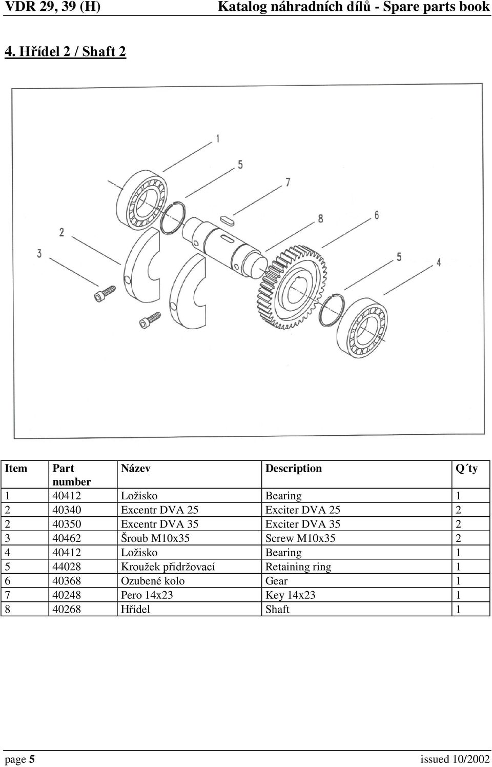 40412 Ložisko Bearing 1 5 44028 Kroužek přidržovací Retaining ring 1 6 40368 Ozubené