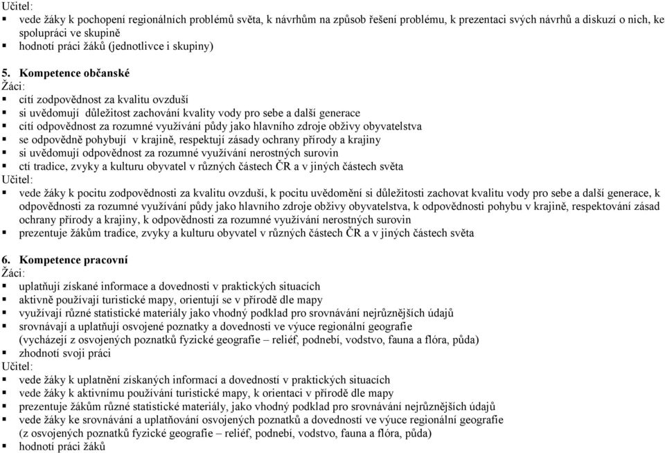 Kompetence občanské cítí zodpovědnost za kvalitu ovzduší si uvědomují důležitost zachování kvality vody pro sebe a další generace cítí odpovědnost za rozumné využívání půdy jako hlavního zdroje