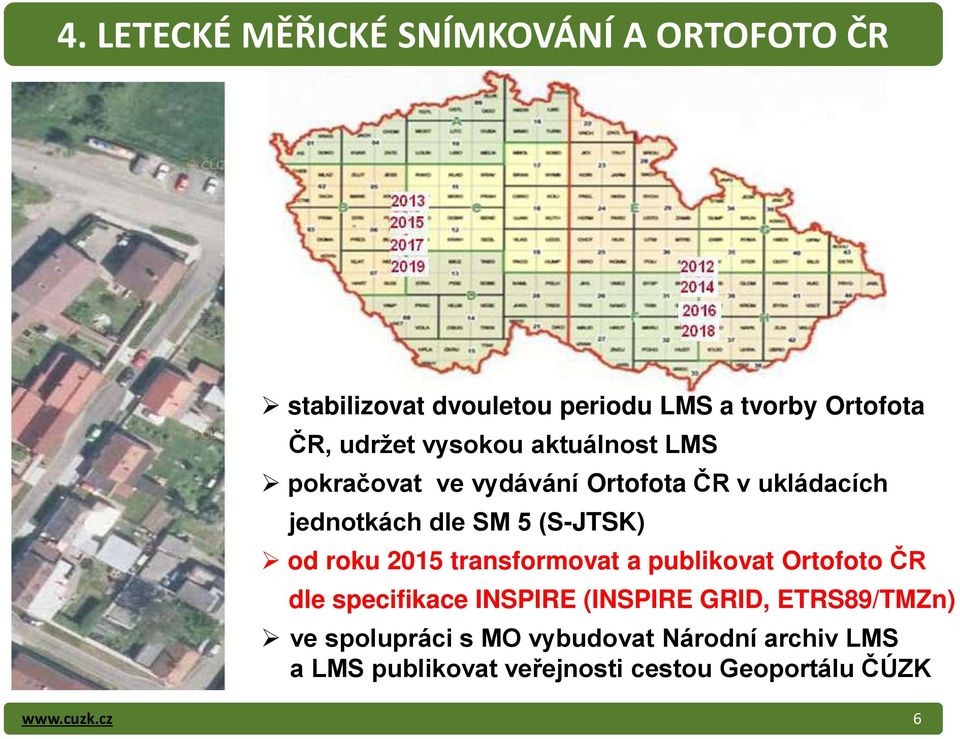 ĚS-JTSK) od roku 2015 transformovat a publikovat Ortofoto ČR dle specifikace INSPIRE (INSPIRE GRID,