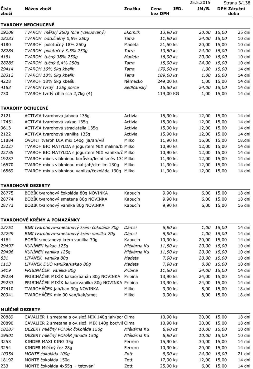 179,00 ks 28312 TVAROH 18% 5kg kbelík Tatra 189,00 ks 4228 TVAROH 18% 5kg kbelík Německo 249,00 ks 4183 TVAROH tvrdý 125g porce Sedlčanský 16,50 ks 24,00 730 TVAROH tvrdý cihla cca 2,7kg (4) 119,00