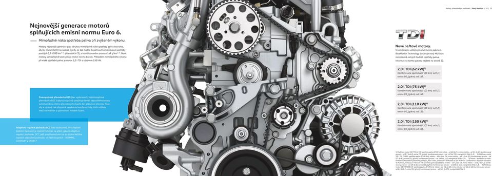 Je tak možné dosáhnout kombinované spotřeby pouhých 5,7 l/100 km 1), 2), při emi sích CO 2 v kombinovaném provozu 149 g/km 1), 2). Nové motory samozřejmě také splňují emisní normu Euro 6.