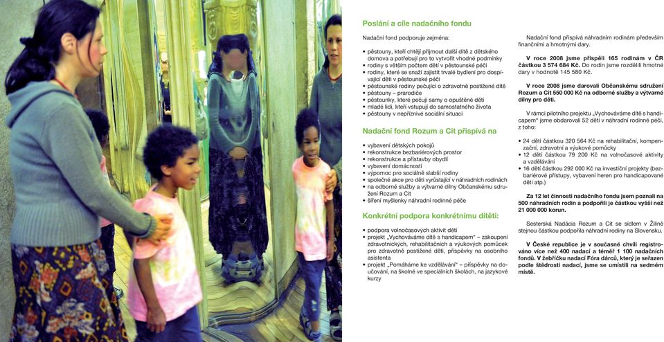 samy o opuštěné děti mladé lidi, kteří vstupují do samostatného života pěstouny v nepříznivé sociální situaci Nadační fond Rozum a Cit přispívá na vybavení dětských pokojů rekonstrukce bezbariérových
