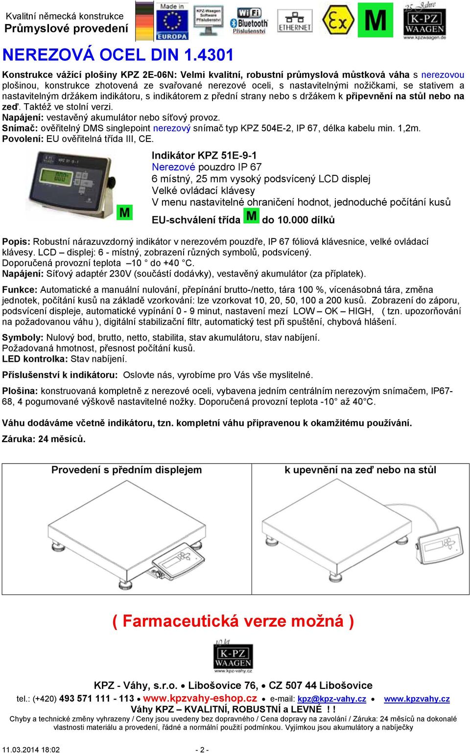 Můstková váha Typ: KPZ 2E-06N Nerezová IP 67/68 - PDF Stažení zdarma