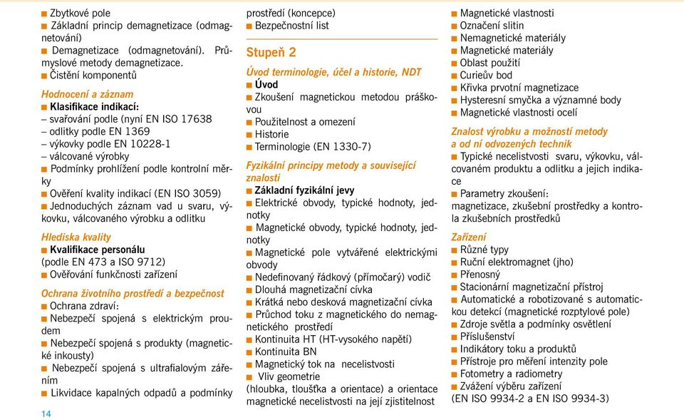 měrky Ověření kvality indikací (EN ISO 3059) Jednoduchých záznam vad u svaru, výkovku, válcovaného výrobku a odlitku Hlediska kvality Kvalifikace personálu (podle EN 473 a ISO 9712) Ověřování