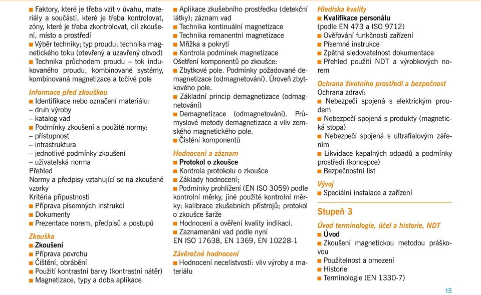 označení materiálu: druh výroby katalog vad Podmínky zkoušení a použité normy: přístupnost infrastruktura jednotlivé podmínky zkoušení uživatelská norma Přehled Normy a předpisy vztahující se na