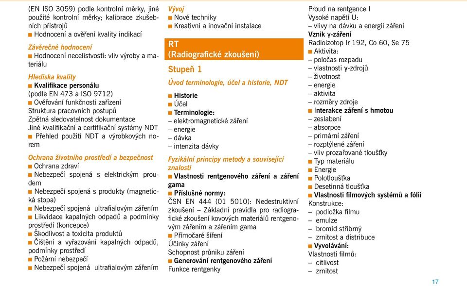 certifikační systémy NDT Přehled použití NDT a výrobkových norem Ochrana životního prostředí a bezpečnost Ochrana zdraví Nebezpečí spojená s elektrickým proudem Nebezpečí spojená s produkty