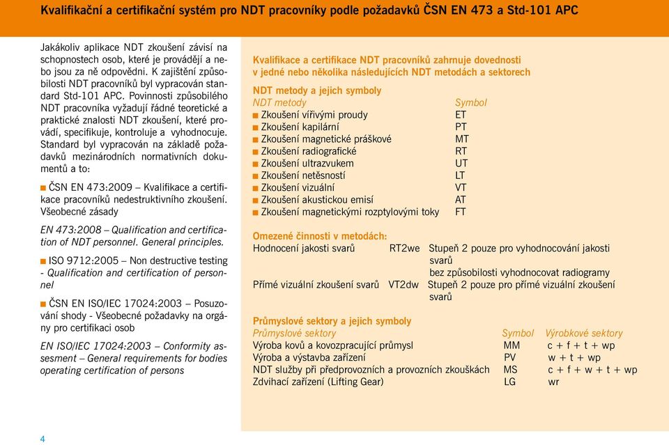 Povinnosti způsobilého NDT pracovníka vyžadují řádné teoretické a praktické znalosti NDT zkoušení, které provádí, specifikuje, kontroluje a vyhodnocuje.